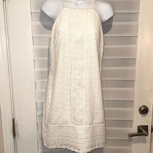 White House Black Market White Lace shift halter Dress size 4P